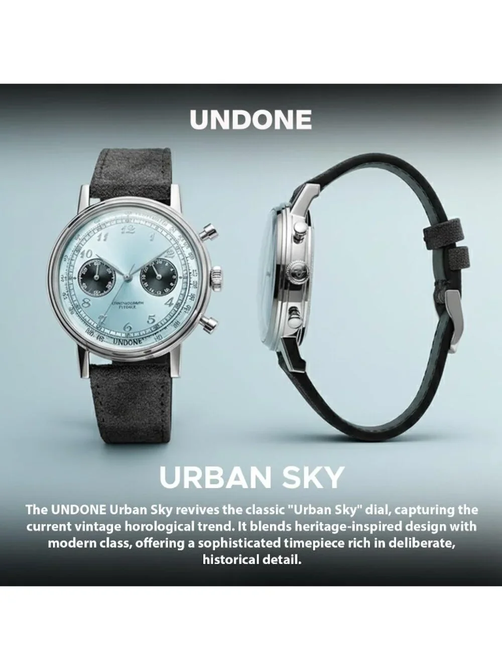 Undone Urban Collection Chronograph Mens Blue Dial Black Leather Strap Analog Wa
